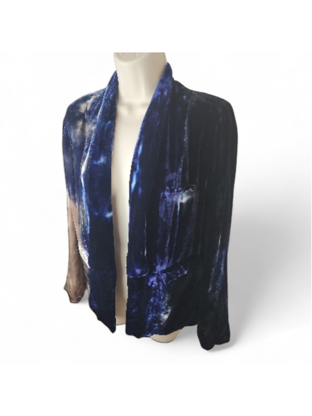 Chaser Velvet Dip Dye Blazer Blue Champagne Silk Blend Open Front - Picture 4 of 9